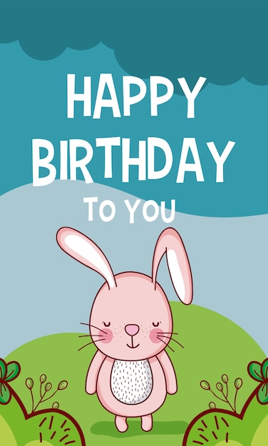 Vector happy birthday to you bunny cartoon