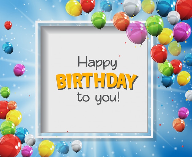 Happy birthday to you greeting card with color glossy balloons