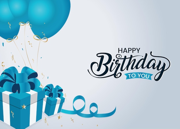 색 배경에 생일 축하 문자 풍선 선물 축제 테마의 배너 템플릿