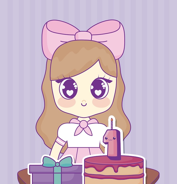 Happy birthdaydesign with kawaii anime girl