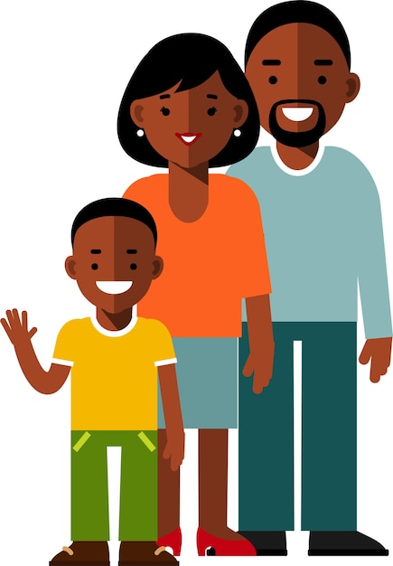 Happy black african american family with child boy son standing together