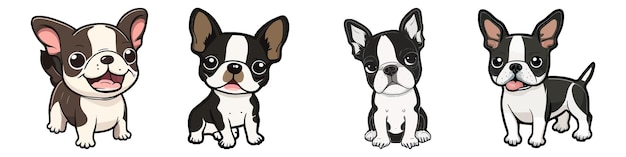 Vettore felice bianco e nero boston terrier kawaii