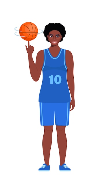 happy black woman basketball player in uniform with ball
