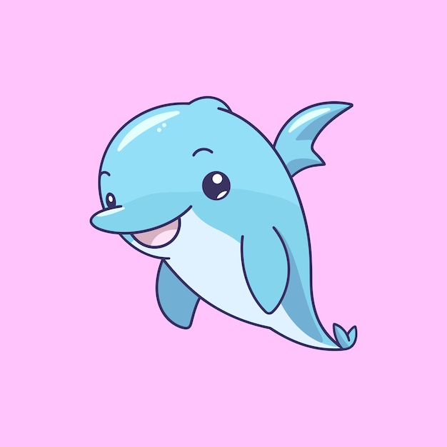 Vector the happy blue dolphin on pink