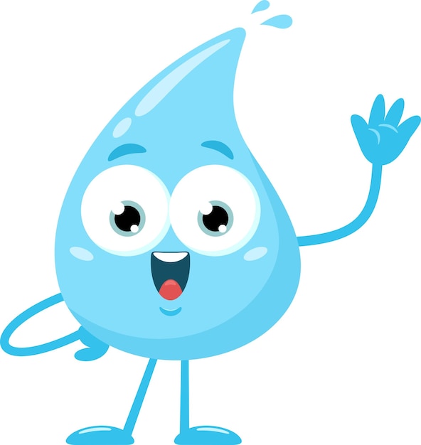 Happy Blue Water Drop Cartoon Character Waving voor Begroeting