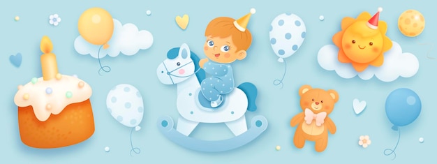 Счастливого дня рождения мальчика реалистичный мультфильм