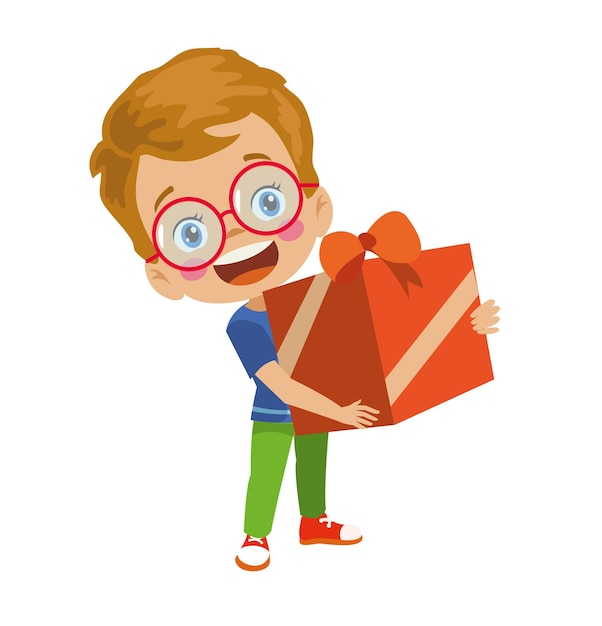 Vector happy boy carrying gift wrap