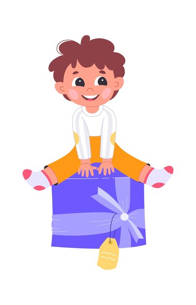 Vector happy boy character with gift