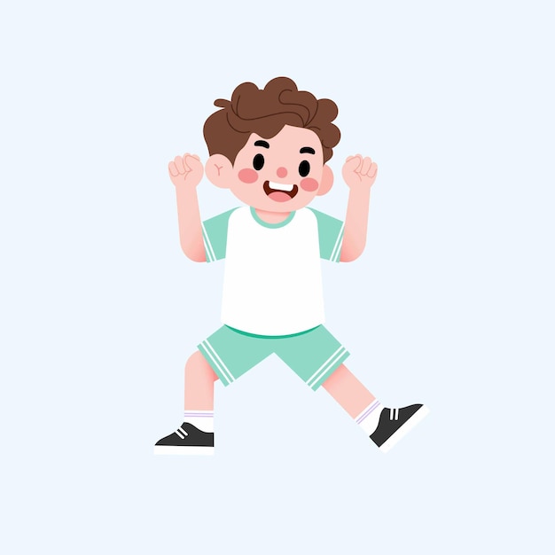 Happy Boy Child Cartoon Illustratie Actief kind Energisch glimlachend Sport beoefenend