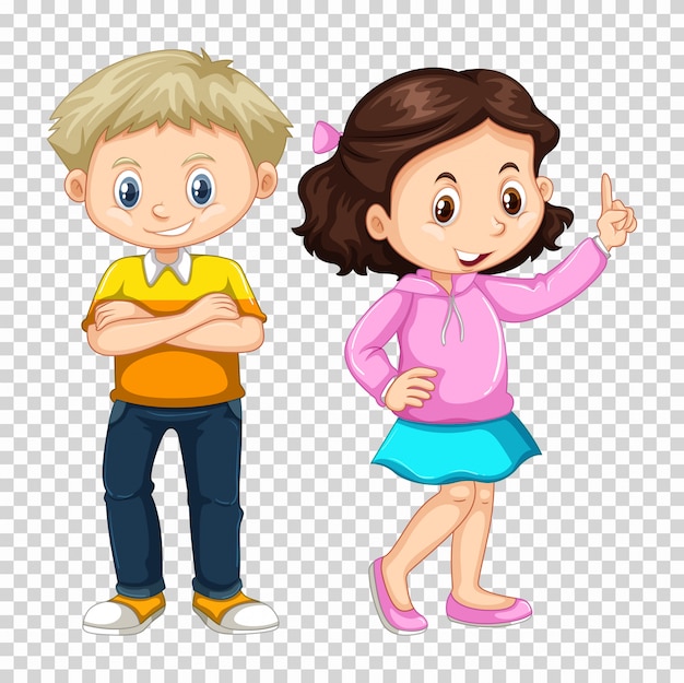 Vector happy boy and girl on transparent