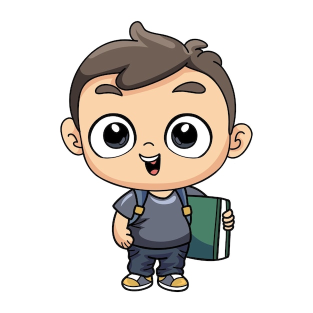 Happy boy holding a book illustration in doodle style