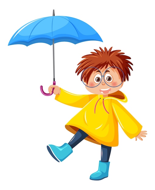 Vector happy boy holding umbrella