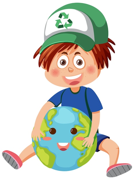 Счастливый мальчик обнимает земной шар