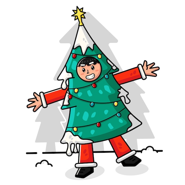 Вектор Счастливый мальчик в костюме рождественской елки на рождество