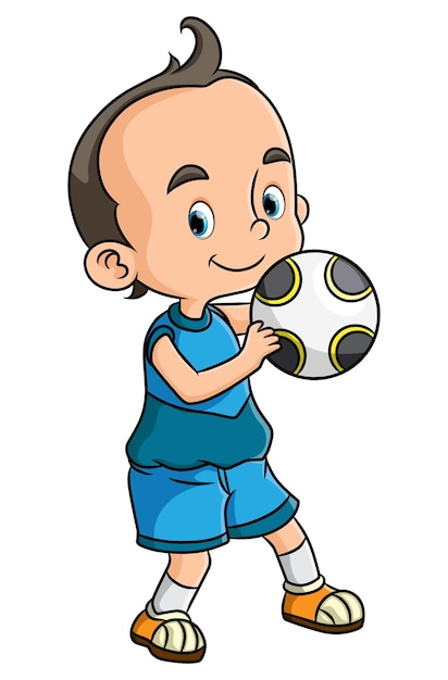 幸せな男の子はサッカーをしています