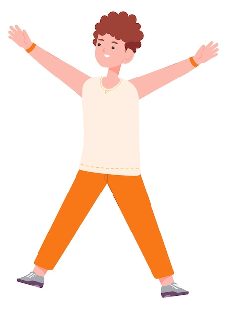 Vector happy boy jumping cheerful active kid character