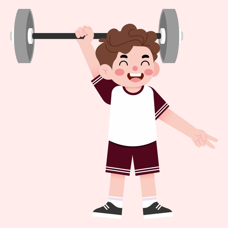 Vector ハッピー・ボーイ・リフティング・ウェイト カートゥーン・イラスト チャイルド・フィットネス・エクササイズ スポーツ