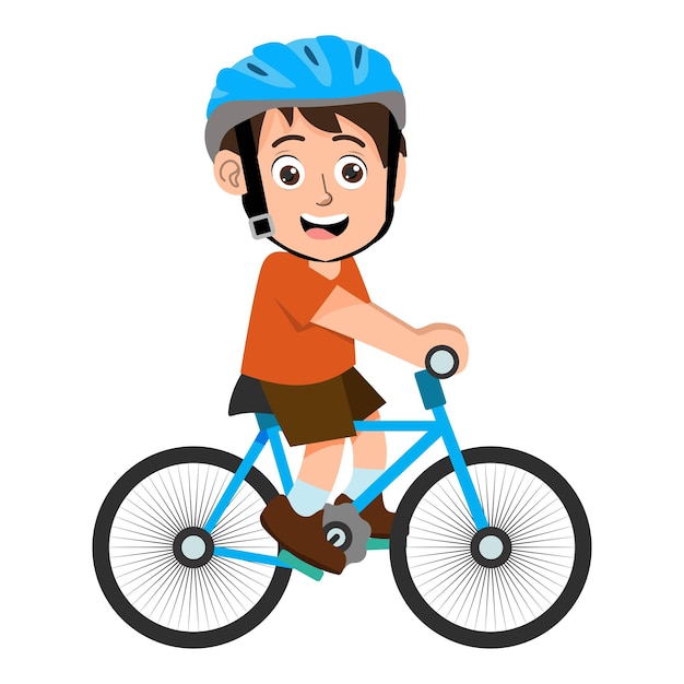 счастливый мальчик на велосипеде, ребенок и его велосипед