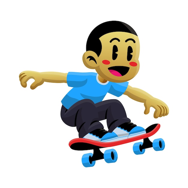Счастливый мальчик на скейтборде Иллюстрация мультфильма