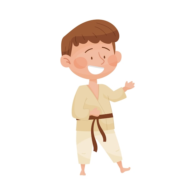 Vector happy boy in sport wear doing karate vector illustration