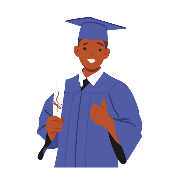 Vector happy boy student character beaming with pride hold his graduation certificate as he celebrates academic achievement