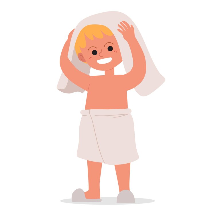 Happy boy with bath towel cartoon image