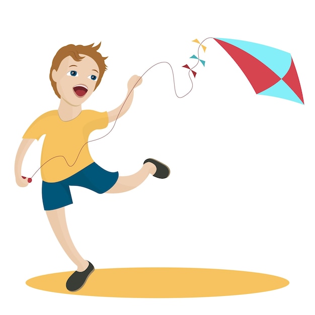 Vector happy boy with a kite