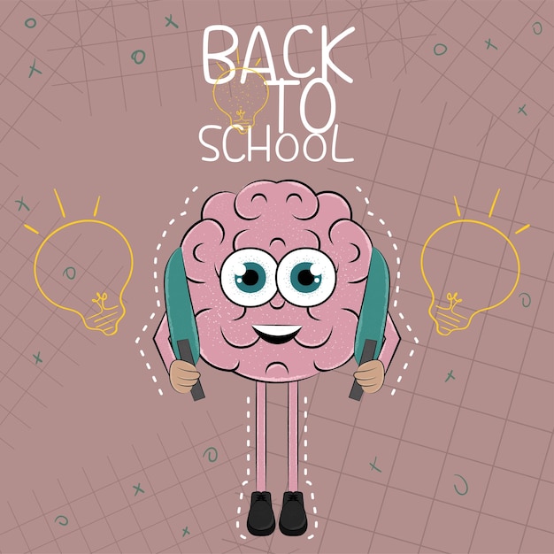Happy brain character going back to school