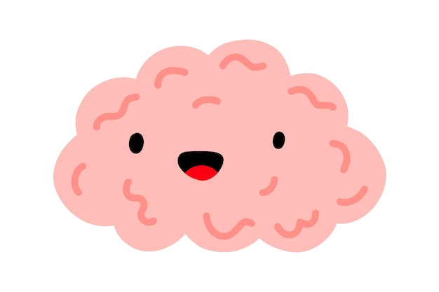 Vector happy brain character hand drawn cartoon doodle cute brain with face stock vector illustration