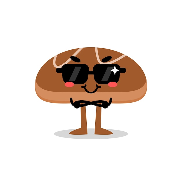 Vector happy bread cute mascot character wearing a sunglasses