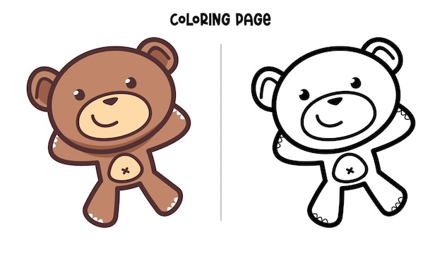 Vector happy brown bear coloring page