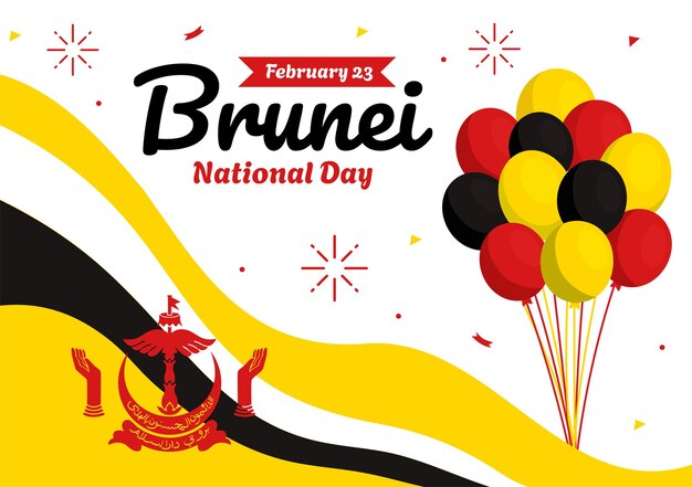 Happy brunei darussalam national day vector illustratie op 23 februari met zwaaiende vlag in patriotic holiday flat cartoon background design