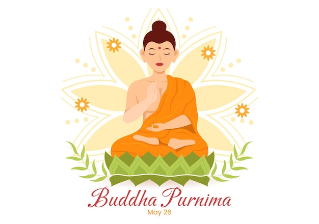 Happy Buddha Purnima Illustration with Vesak Day or Indian Festival in Hand Drawn Templates