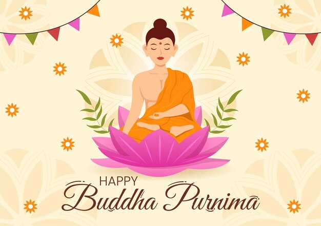 happy buddha purnima illustration with vesak day or indian festival in hand drawn templates