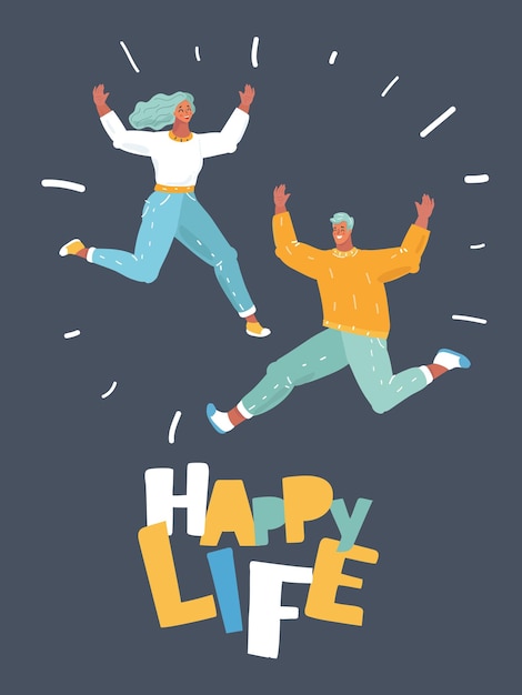 Vector happy business man and woman jumping