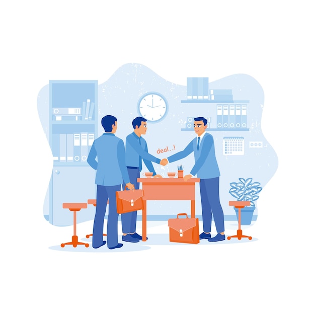 Happy business partners shaking hands after reaching an agreement Employee Making concept