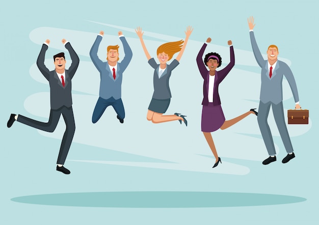 happy business people jumping cartoons
