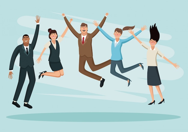 Happy business people jumping cartoons 