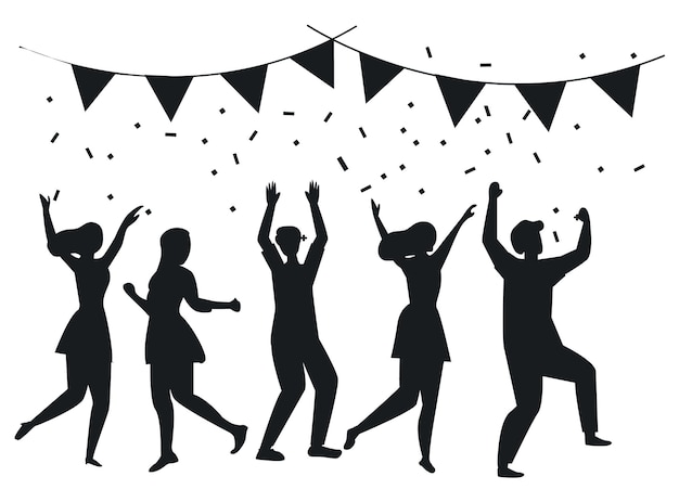 Vector happy business people party silhouettes premium vector template