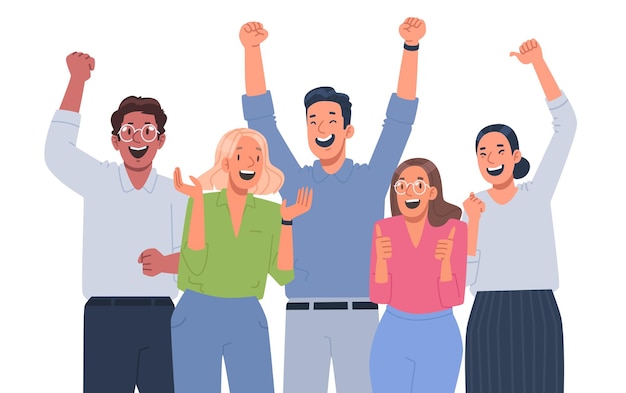 Вектор Счастливая бизнес-команда празднует победу коллеги радуются успехам и достижениям _ai_generated