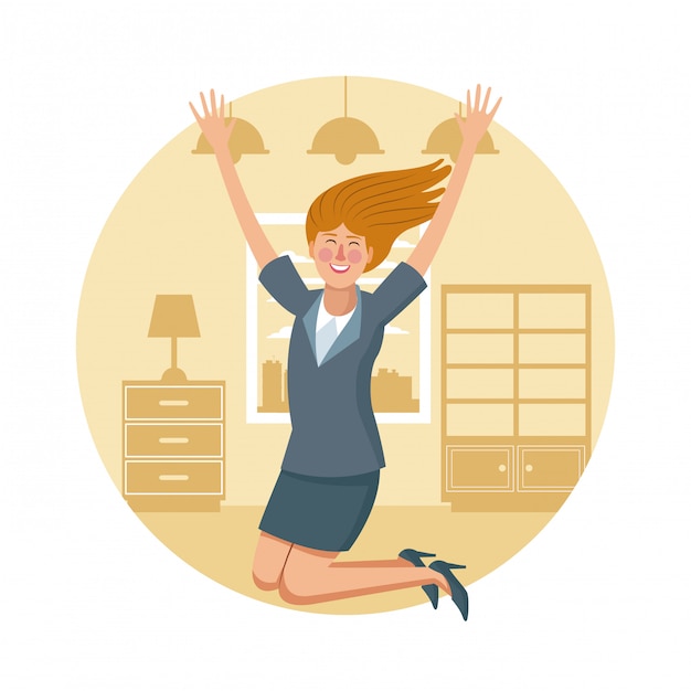 Vector happy business woman at home