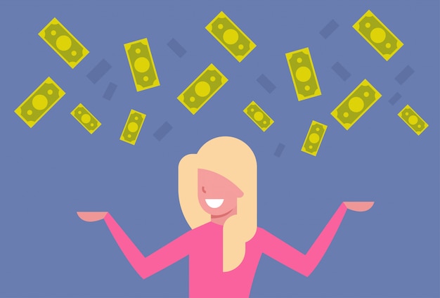 Happy Business Woman Throwing Money Up Rich Businesswoman Financial Success Concept