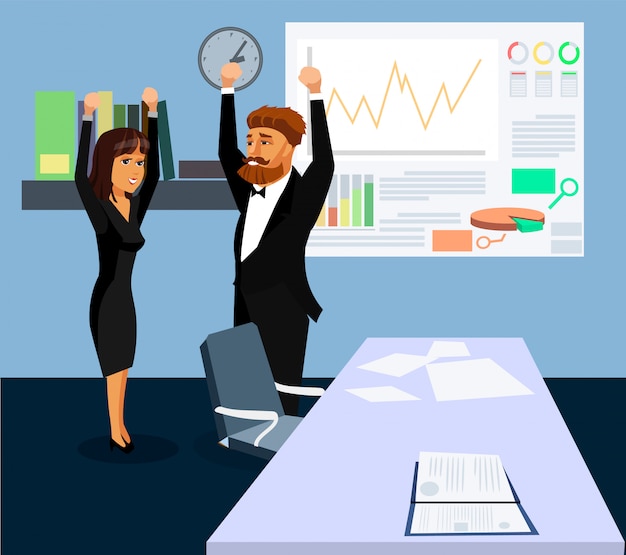 Happy businessman and businesswoman illustration.