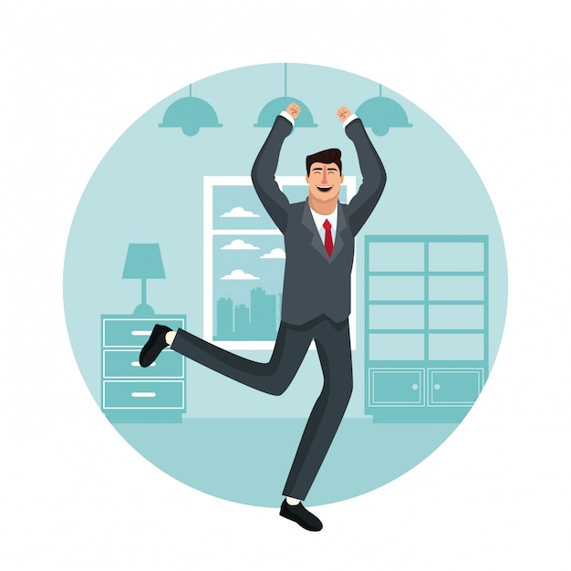 Vector happy businessman at home