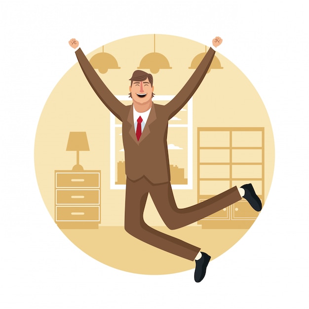 Vector happy businessman at home