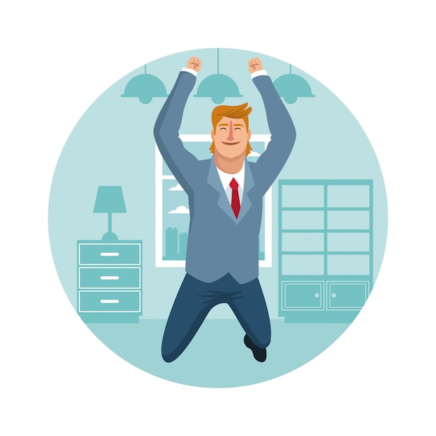 Vector happy businessman at home