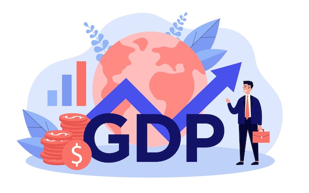 Vector happy businessman presenting gdp growth