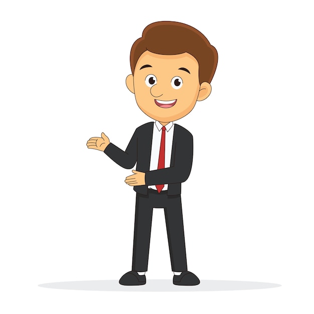 Happy businessman presenting on white