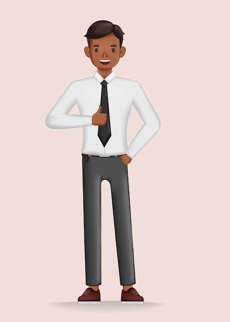 Vector happy businessman showing thumbs up hand character design 3d vector illustration