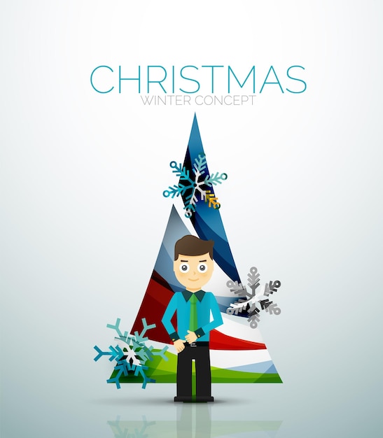 Happy businessman and stylized Christmas tree